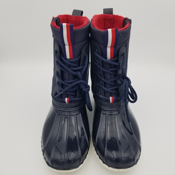 Tommy Hilfiger Women's Hierra Faux Fur-Lined Duck Rain/Snow Boots, Navy/Red Sz 6 - Picture 2 of 13